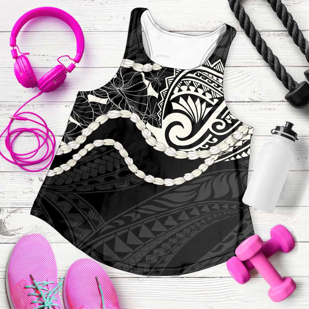 Aloha Hawaii Kalo Pikake Lei Women Racerback Tank Chest Tattoo Black Hawaiian Pattern LT14 Black - Polynesian Pride