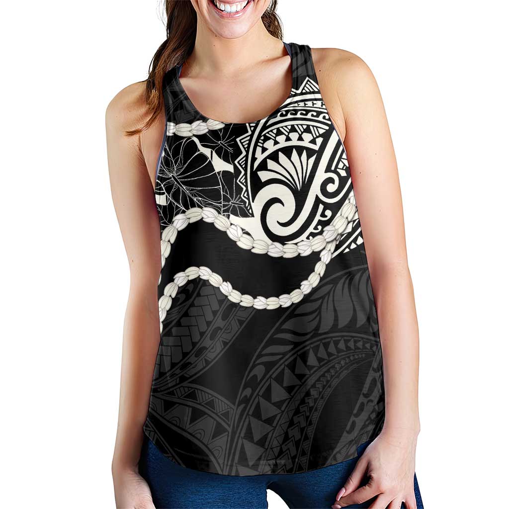 Aloha Hawaii Kalo Pikake Lei Women Racerback Tank Chest Tattoo Black Hawaiian Pattern LT14 - Polynesian Pride
