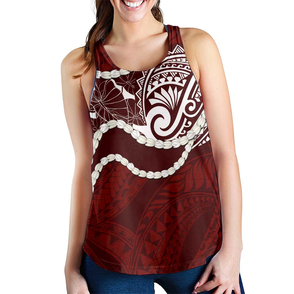 Aloha Hawaii Kalo Pikake Lei Women Racerback Tank Chest Tattoo Oxblood Hawaiian Pattern LT14 - Polynesian Pride