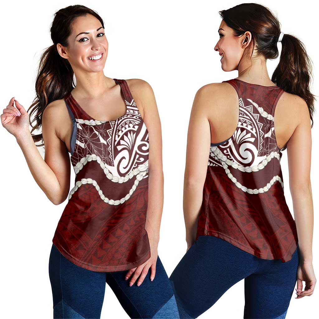 Aloha Hawaii Kalo Pikake Lei Women Racerback Tank Chest Tattoo Oxblood Hawaiian Pattern LT14 - Polynesian Pride