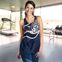 Aloha Hawaii Kalo Pikake Lei Women Racerback Tank Chest Tattoo Oxford Blue Hawaiian Pattern LT14 - Polynesian Pride