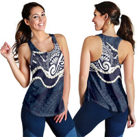Aloha Hawaii Kalo Pikake Lei Women Racerback Tank Chest Tattoo Oxford Blue Hawaiian Pattern LT14 - Polynesian Pride