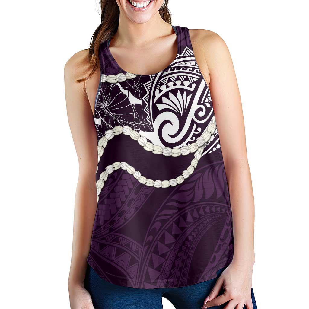 Aloha Hawaii Kalo Pikake Lei Women Racerback Tank Chest Tattoo Purple Hawaiian Pattern LT14 - Polynesian Pride