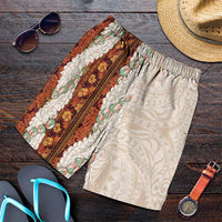 Aloha Hawaii Mikioi Lei Shorts for Men Beige Tropical Flower Pattern LT14 Beige - Polynesian Pride