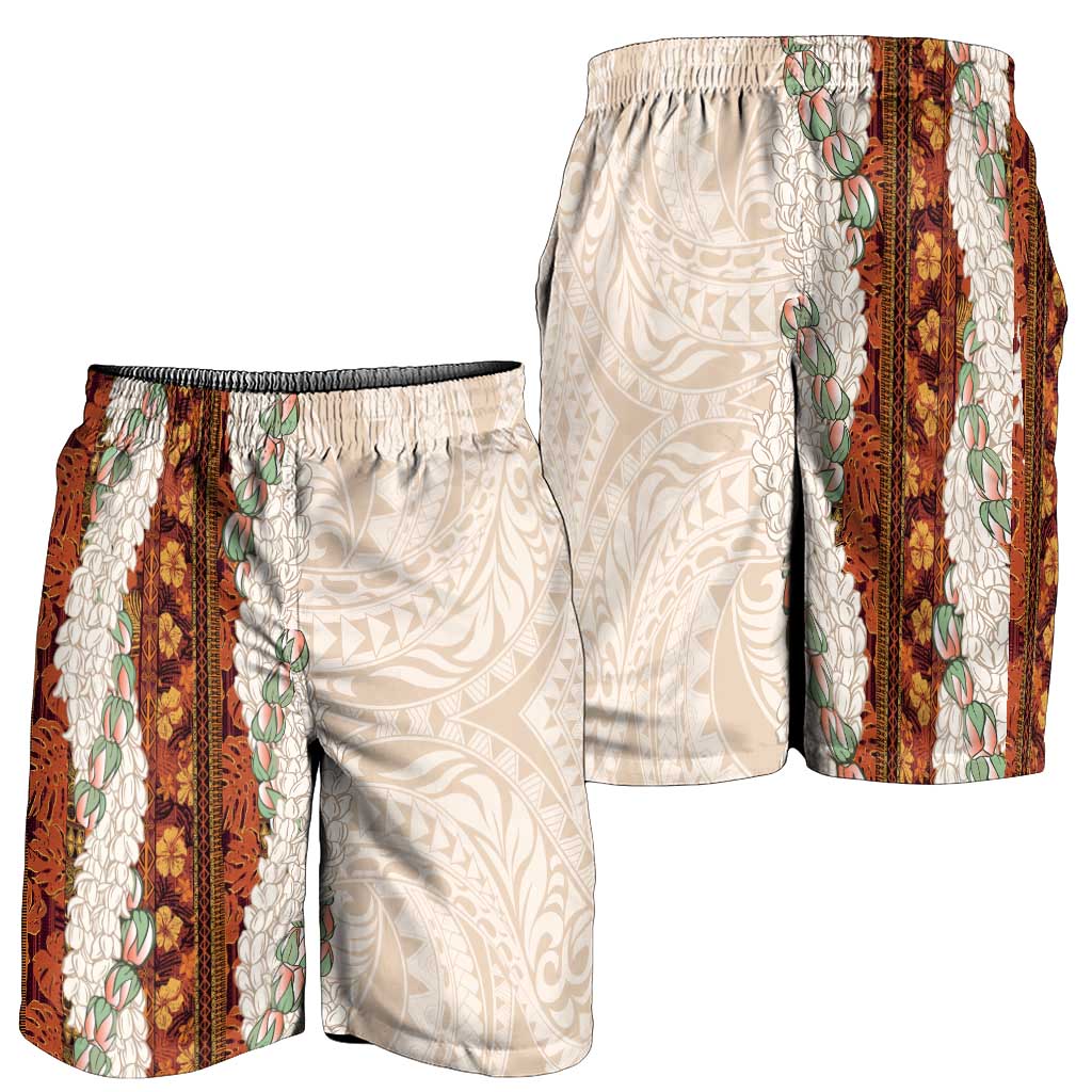 Aloha Hawaii Mikioi Lei Shorts for Men Beige Tropical Flower Pattern LT14 - Polynesian Pride