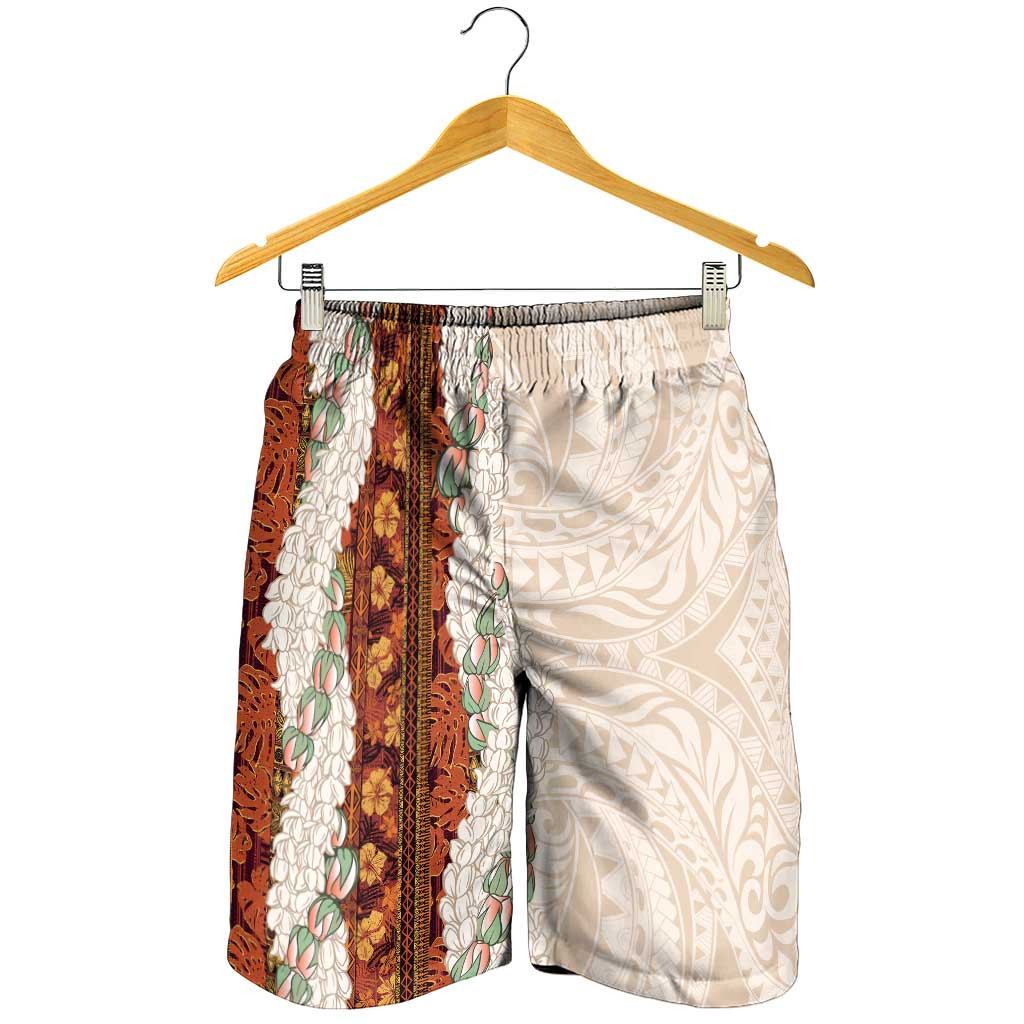 Aloha Hawaii Mikioi Lei Shorts for Men Beige Tropical Flower Pattern LT14 - Polynesian Pride
