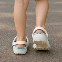 Aloha Hawaii Palaka Clogs Shoes Blue Plumeria Lei