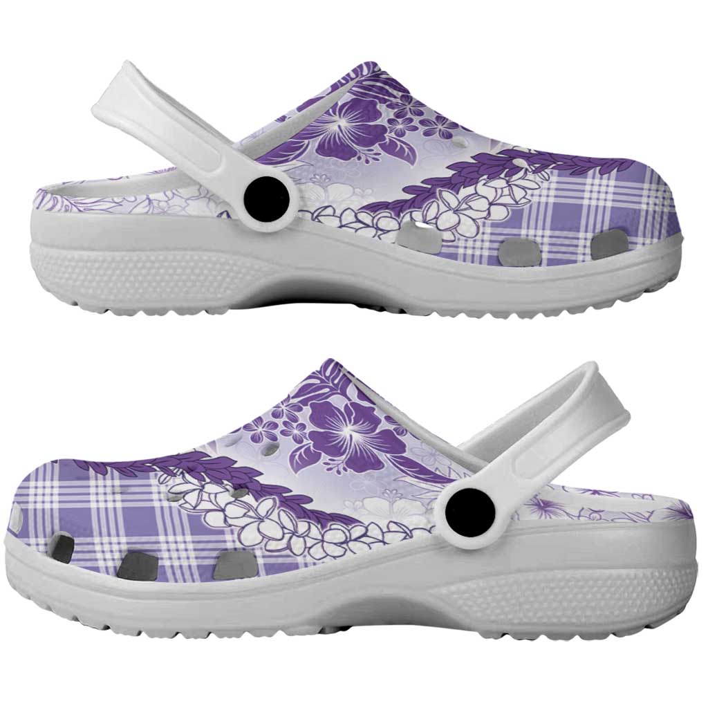 Aloha Hawaii Palaka Clogs Shoes Purple Plumeria Lei LT05 - Polynesian Pride