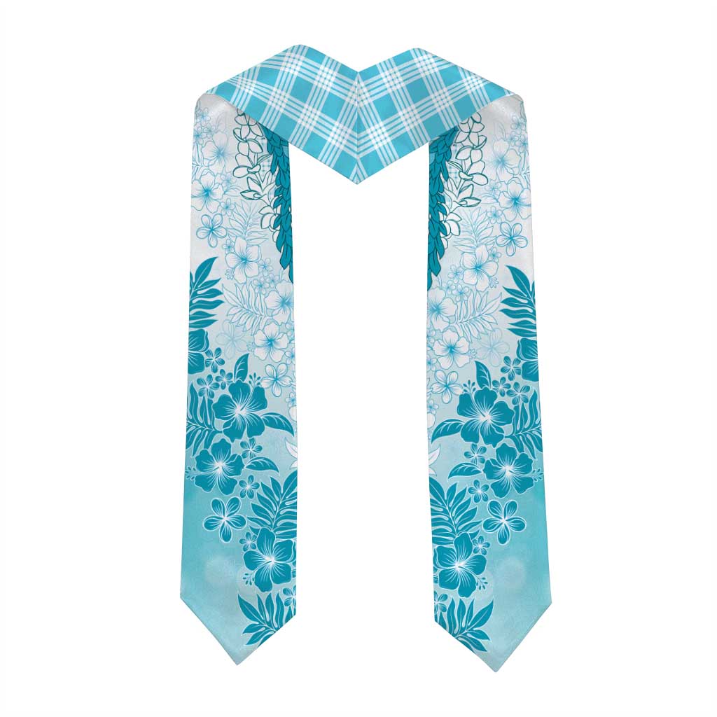 Aloha Hawaii Palaka Graduation Stole Blue Plumeria Lei