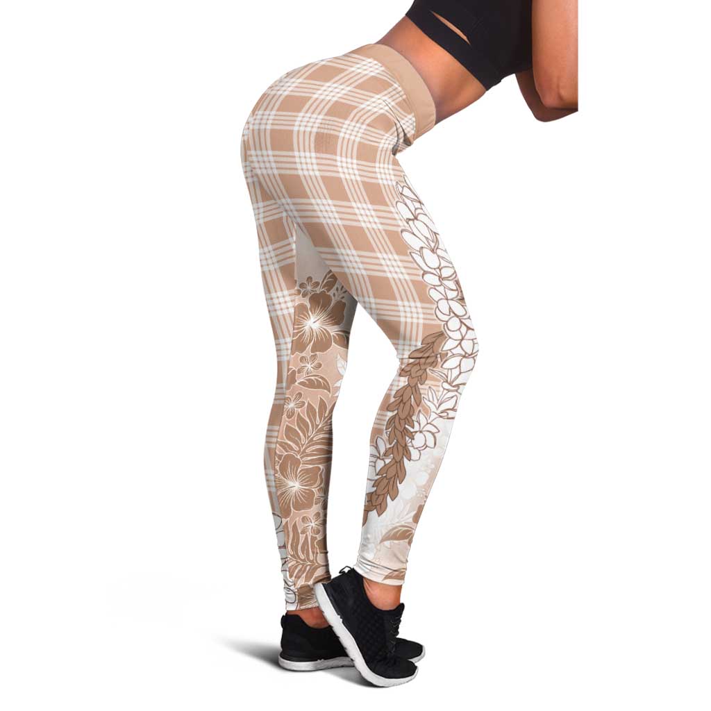Aloha Hawaii Palaka Leggings Beige Plumeria Lei