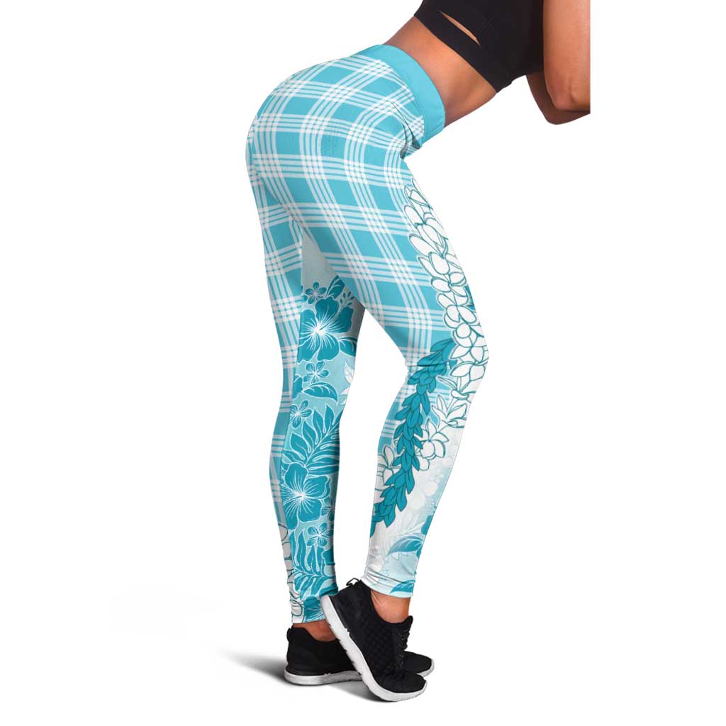 Aloha Hawaii Palaka Leggings Blue Plumeria Lei LT05 - Polynesian Pride