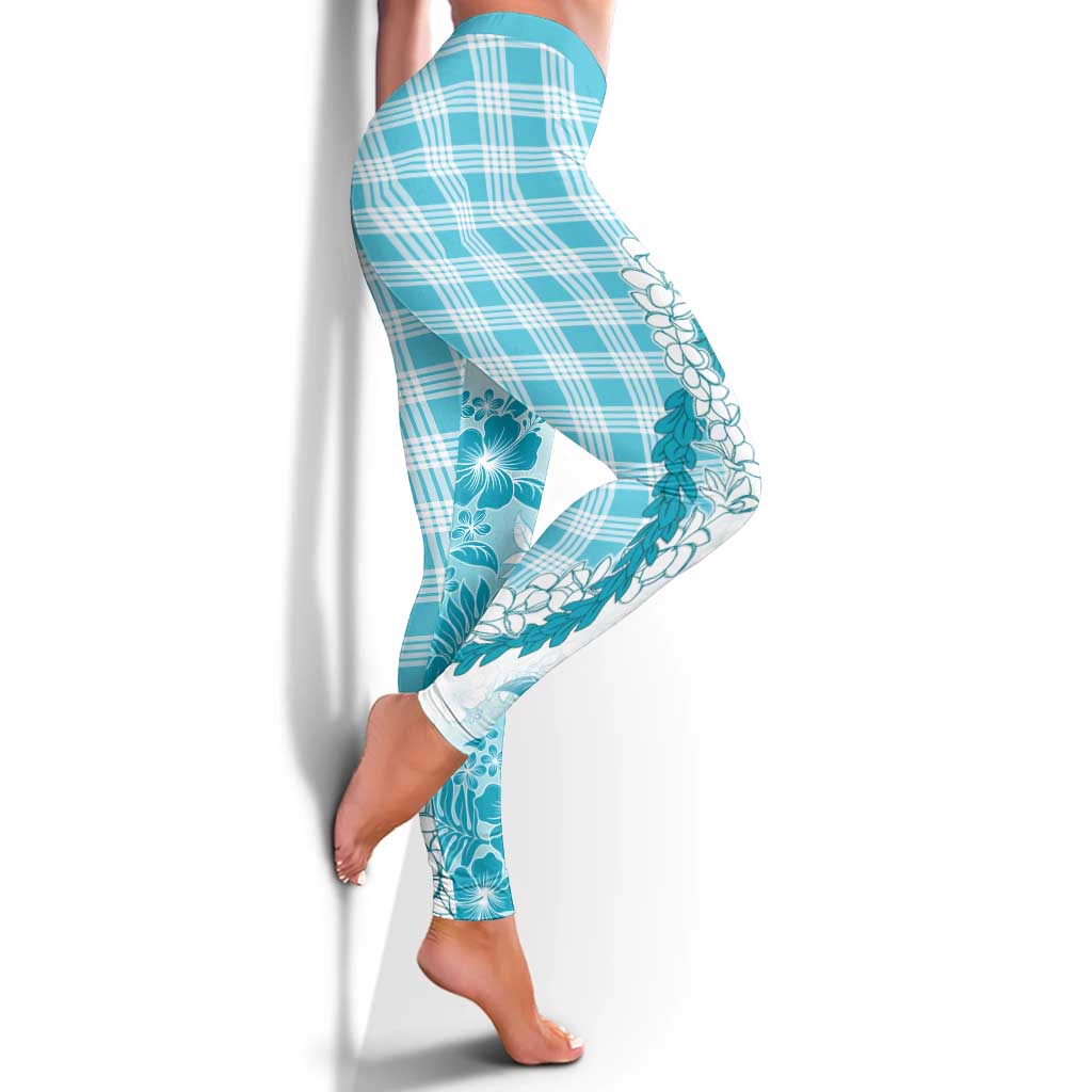 Aloha Hawaii Palaka Leggings Blue Plumeria Lei LT05 - Polynesian Pride