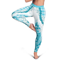 Aloha Hawaii Palaka Leggings Blue Plumeria Lei LT05 - Polynesian Pride