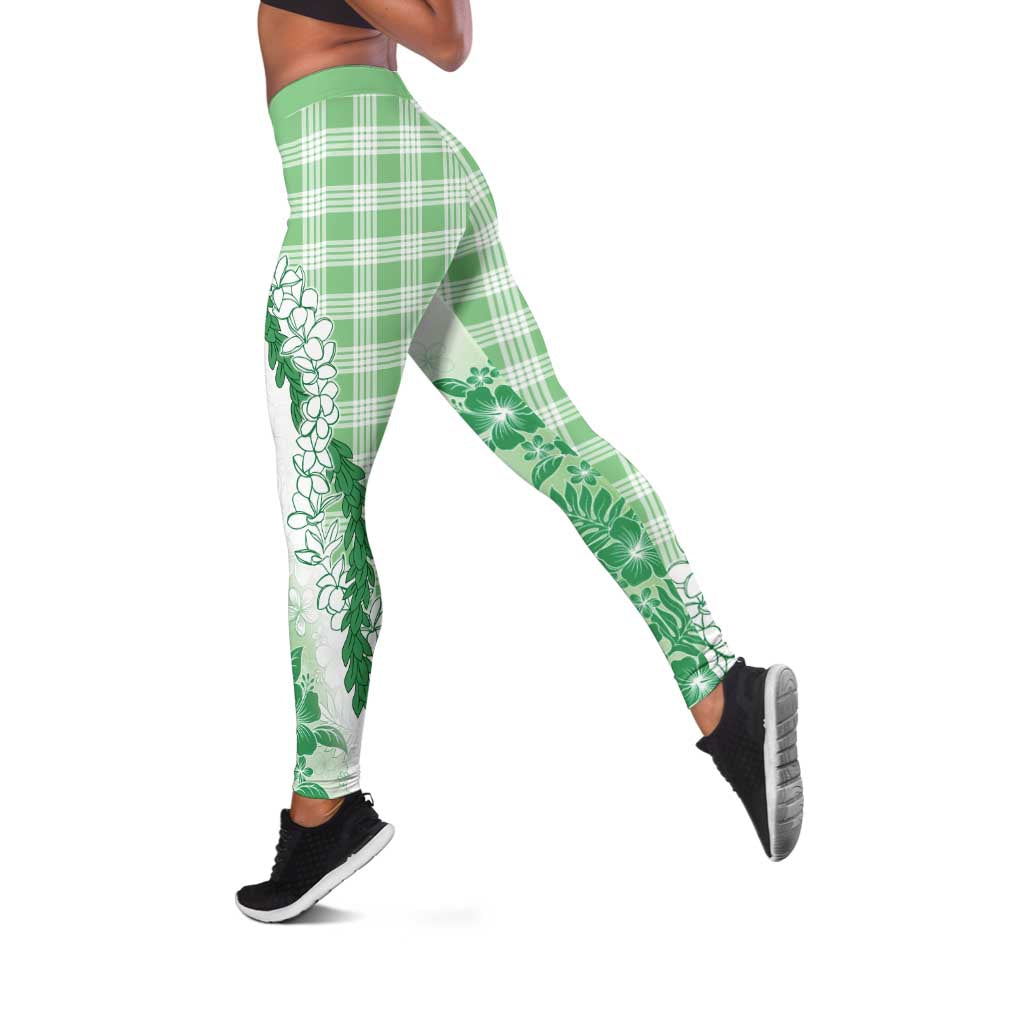 Aloha Hawaii Palaka Leggings Green Plumeria Lei LT05 Green - Polynesian Pride