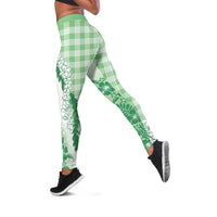 Aloha Hawaii Palaka Leggings Green Plumeria Lei LT05 Green - Polynesian Pride