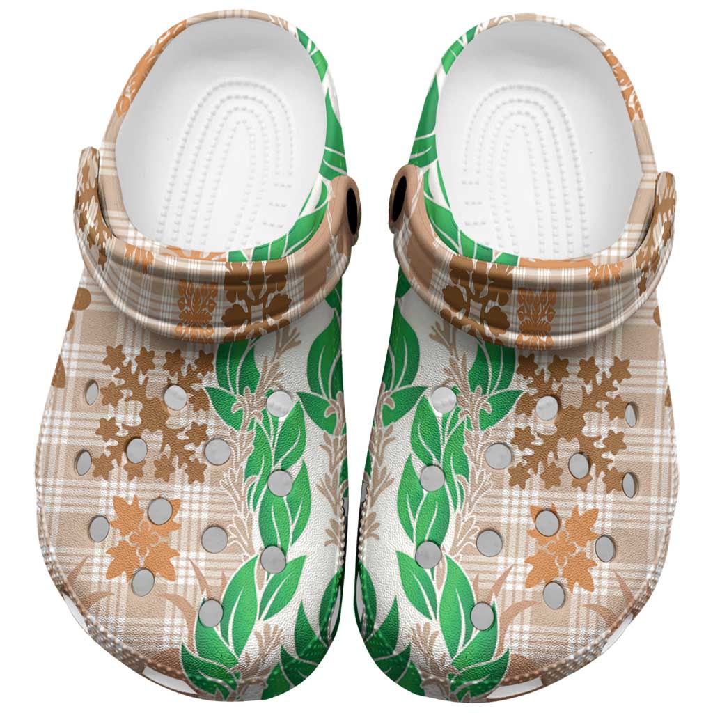 Aloha Hawaii Palaka Tuberose Lei Clogs Shoes Hawaiian Quilt Seamless Style - Polynesian Pride