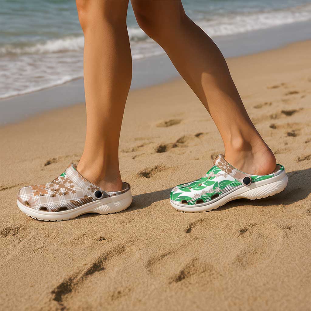 Aloha Hawaii Palaka Tuberose Lei Clogs Shoes Hawaiian Quilt Seamless Style - Polynesian Pride