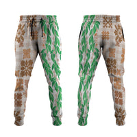 Aloha Hawaii Palaka Tuberose Lei Jogger Pants Hawaiian Quilt Seamless Style LT14 Beige - Polynesian Pride