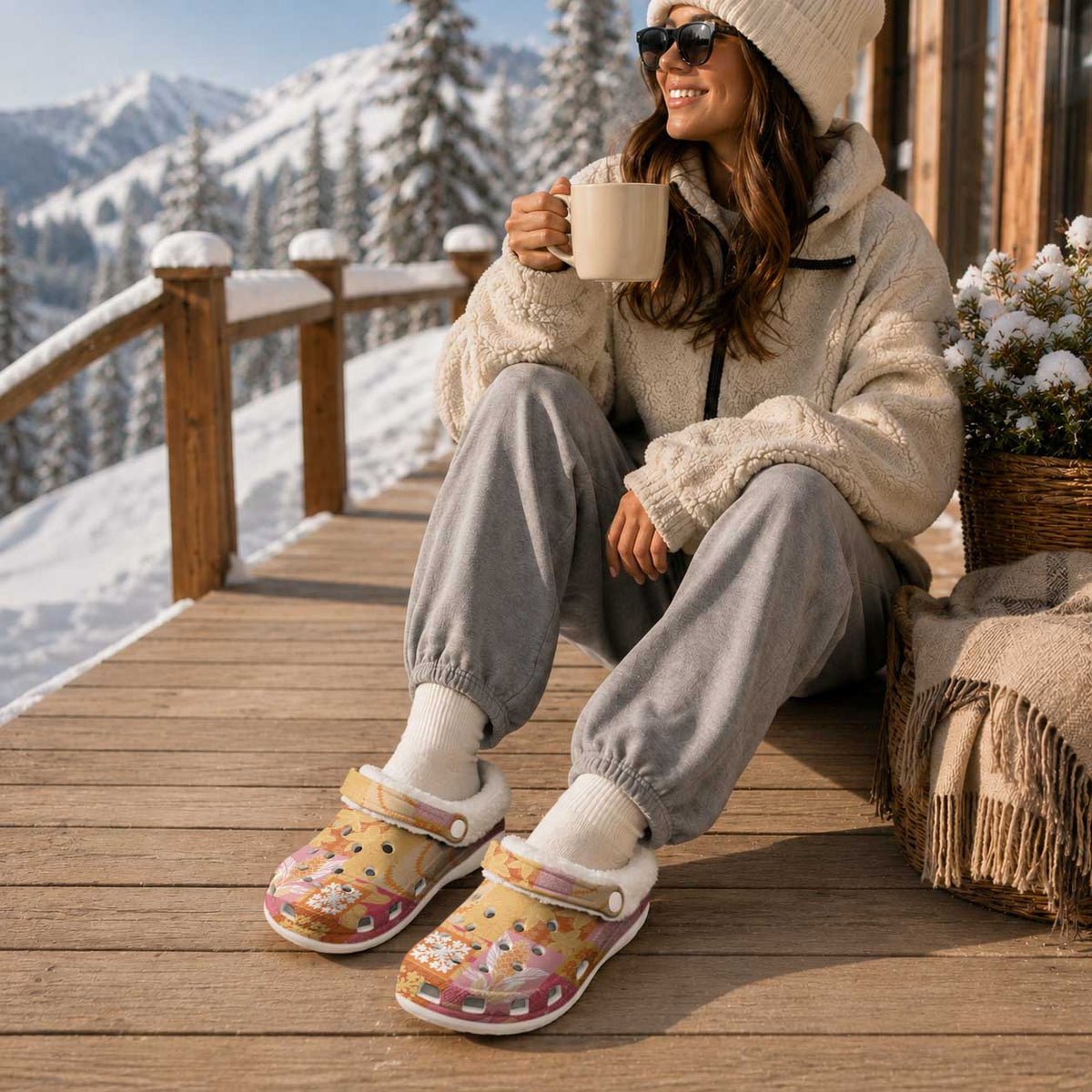 Aloha Hawaii Quilt Floral Patchwork Style Fleece Clogs LT14 - Polynesian Pride