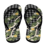 Aloha Puakenikeni Anthurium Pikake Lei Flip Flops Black Hawaiian Palaka Pattern LT9 - Polynesian Pride