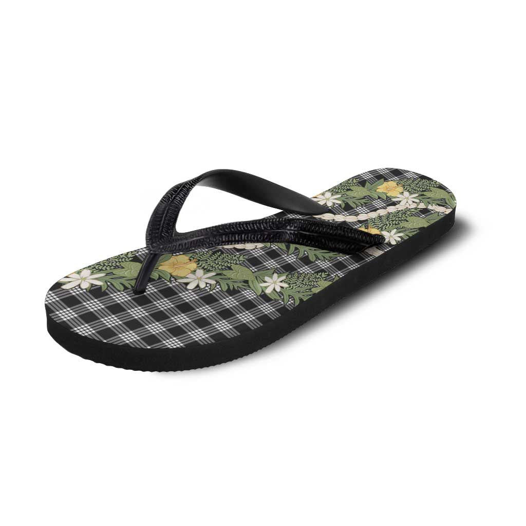 Aloha Puakenikeni Anthurium Pikake Lei Flip Flops Black Hawaiian Palaka Pattern LT9 - Polynesian Pride