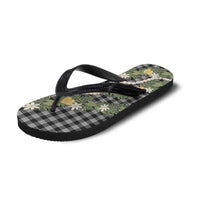 Aloha Puakenikeni Anthurium Pikake Lei Flip Flops Black Hawaiian Palaka Pattern LT9 - Polynesian Pride