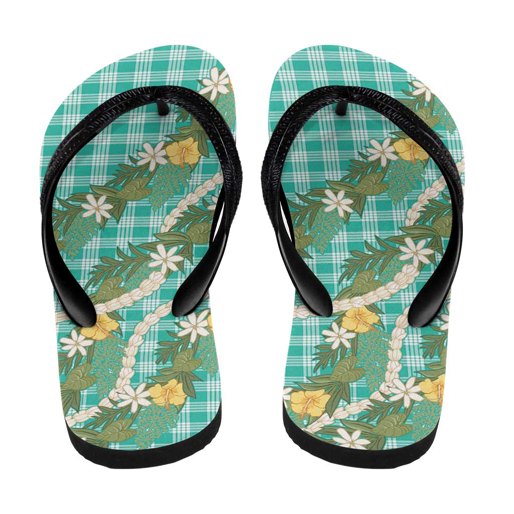 Aloha Puakenikeni Anthurium Pikake Lei Flip Flops Marine Hawaiian Palaka Pattern