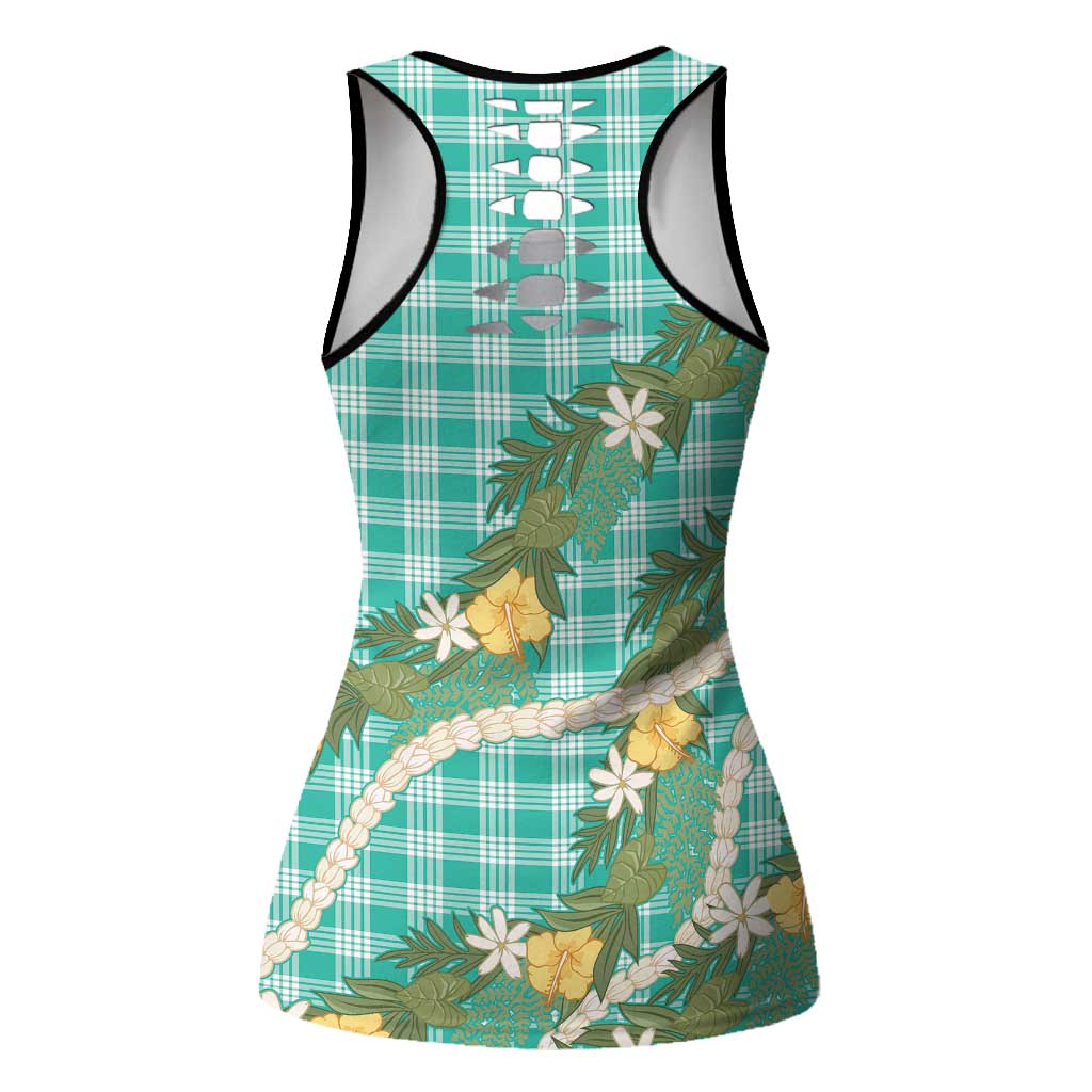 Aloha Puakenikeni Anthurium Pikake Lei Hollow Tank Top Marine Hawaiian Palaka Pattern