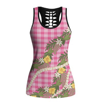 Aloha Puakenikeni Anthurium Pikake Lei Hollow Tank Top Tropical Pink Hawaiian Palaka Pattern