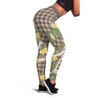 Aloha Puakenikeni Anthurium Pikake Lei Leggings Chocolate Hawaiian Palaka Pattern