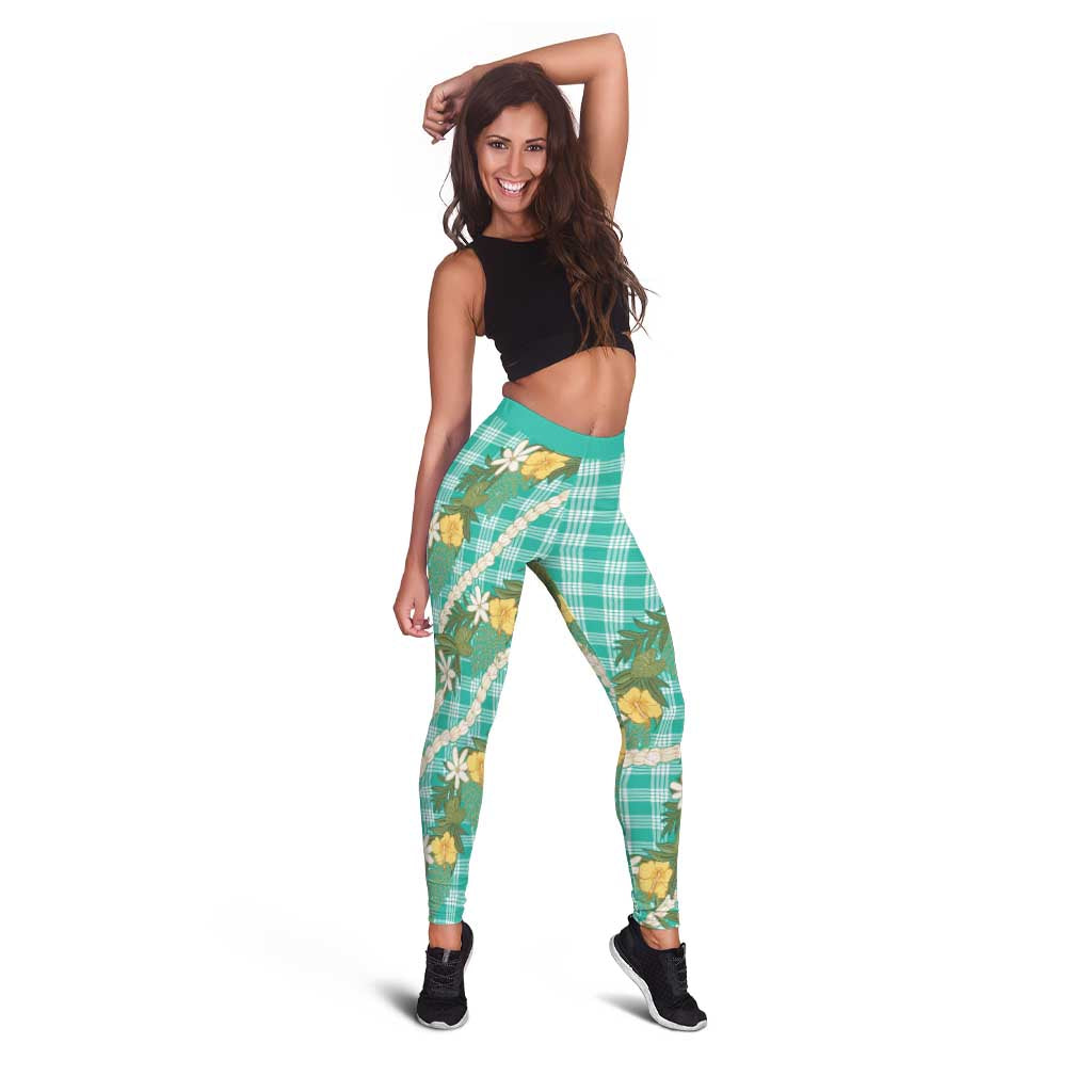 Aloha Puakenikeni Anthurium Pikake Lei Leggings Marine Hawaiian Palaka Pattern