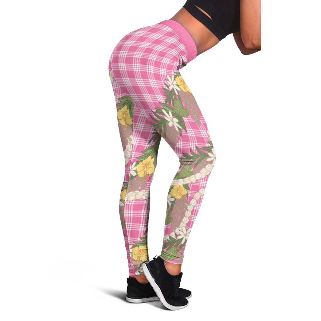 Aloha Puakenikeni Anthurium Pikake Lei Leggings Tropical Pink Hawaiian Palaka Pattern