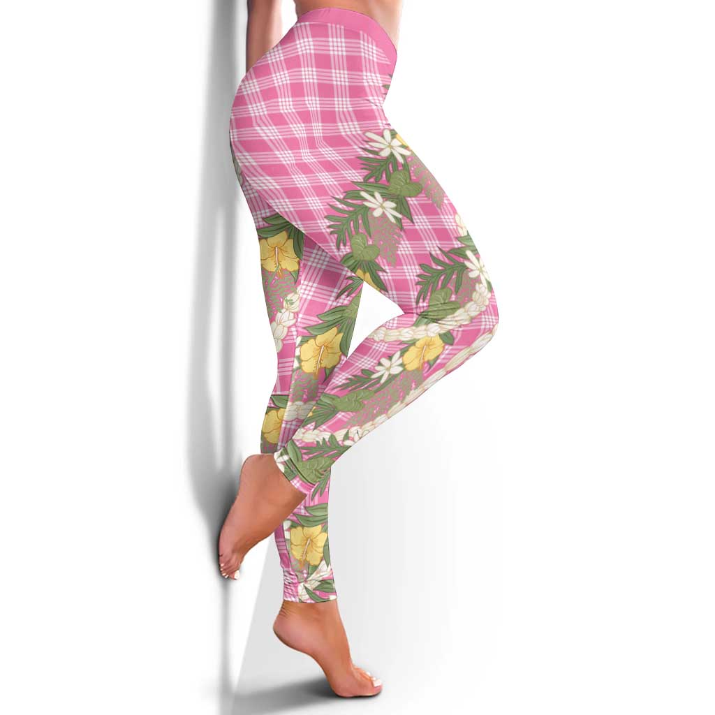 Aloha Puakenikeni Anthurium Pikake Lei Leggings Tropical Pink Hawaiian Palaka Pattern