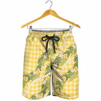 Aloha Puakenikeni Anthurium Pikake Lei Shorts for Men Gold Hawaiian Palaka Pattern