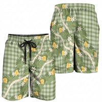 Aloha Puakenikeni Anthurium Pikake Lei Shorts for Men Green Hawaiian Palaka Pattern