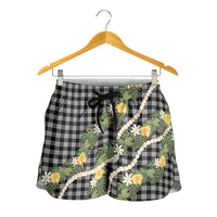 Aloha Puakenikeni Anthurium Pikake Lei Shorts for Women Black Hawaiian Palaka Pattern