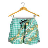 Aloha Puakenikeni Anthurium Pikake Lei Shorts for Women Marine Hawaiian Palaka Pattern