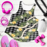 Aloha Puakenikeni Anthurium Pikake Lei Women Racerback Tank Black Hawaiian Palaka Pattern