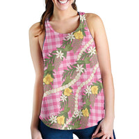 Aloha Puakenikeni Anthurium Pikake Lei Women Racerback Tank Tropical Pink Hawaiian Palaka Pattern