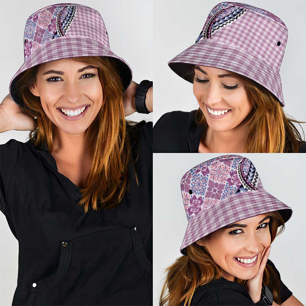 Aloha Vintage Palaka Floral Hawaiian Quilt Bucket Hat Akala Motif - Polynesian Pride