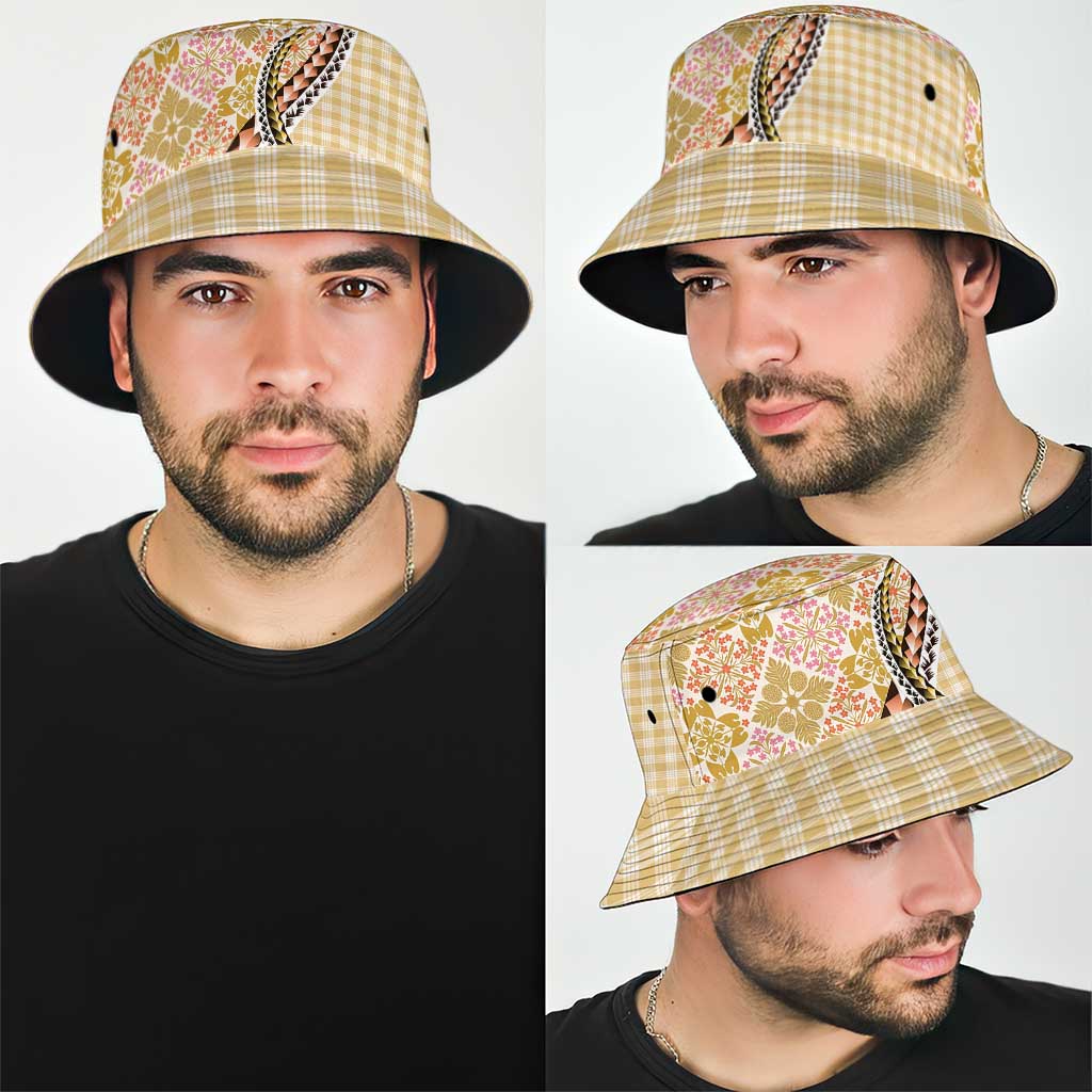 Aloha Vintage Palaka Floral Hawaiian Quilt Bucket Hat Melemele Motif - Polynesian Pride