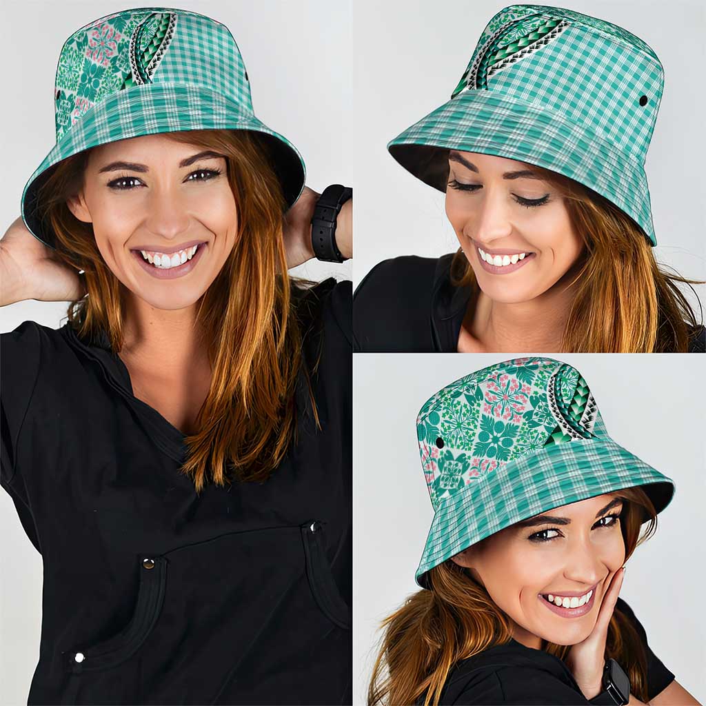 Aloha Vintage Palaka Floral Hawaiian Quilt Bucket Hat Polu Motif - Polynesian Pride