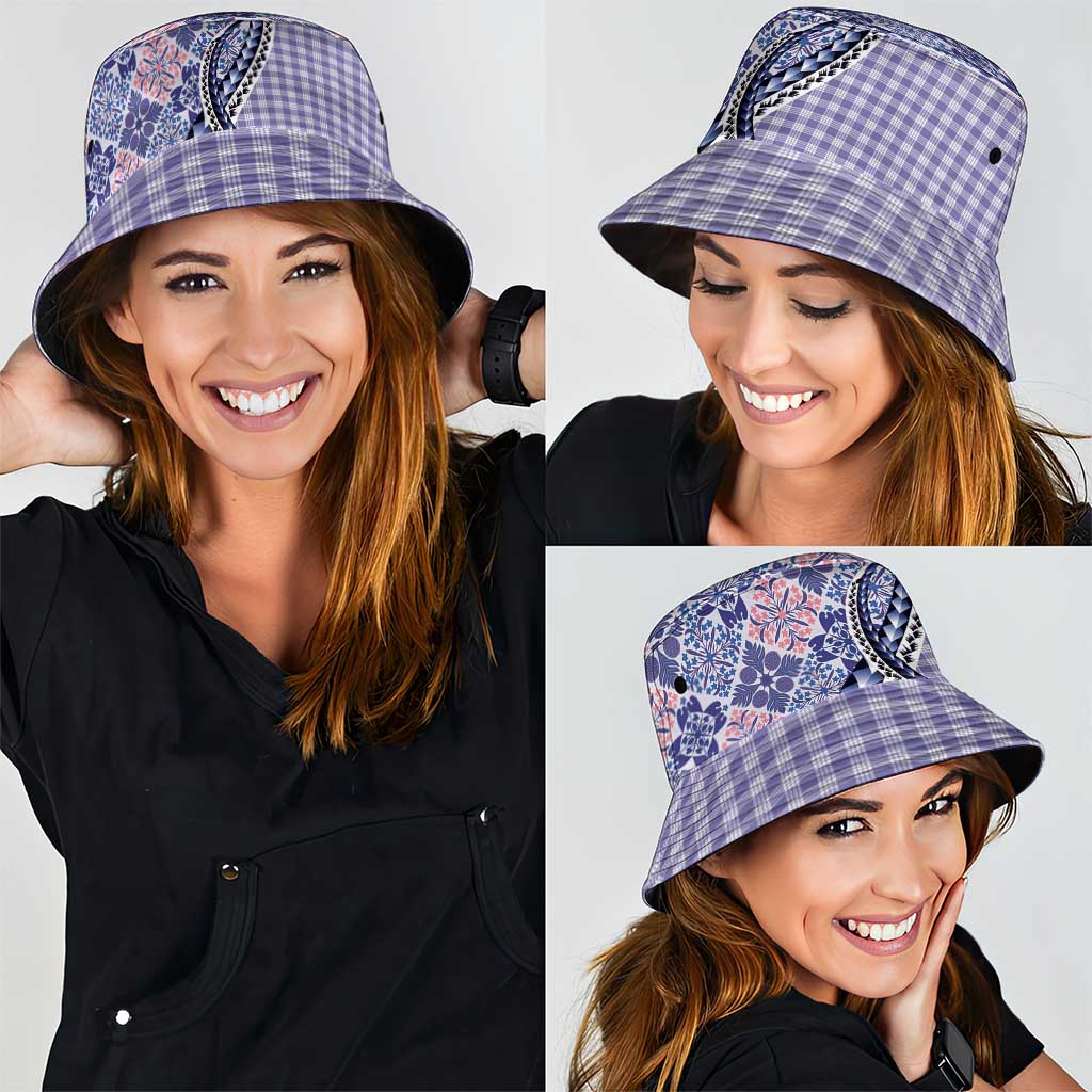 Aloha Vintage Palaka Floral Hawaiian Quilt Bucket Hat Poni Motif - Polynesian Pride