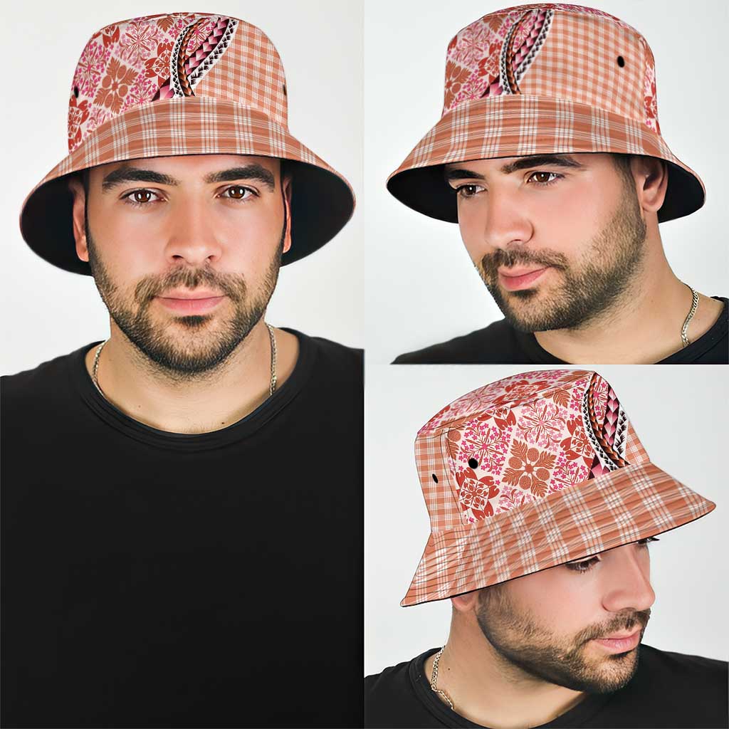 Aloha Vintage Palaka Floral Hawaiian Quilt Bucket Hat Ulaula Motif - Polynesian Pride