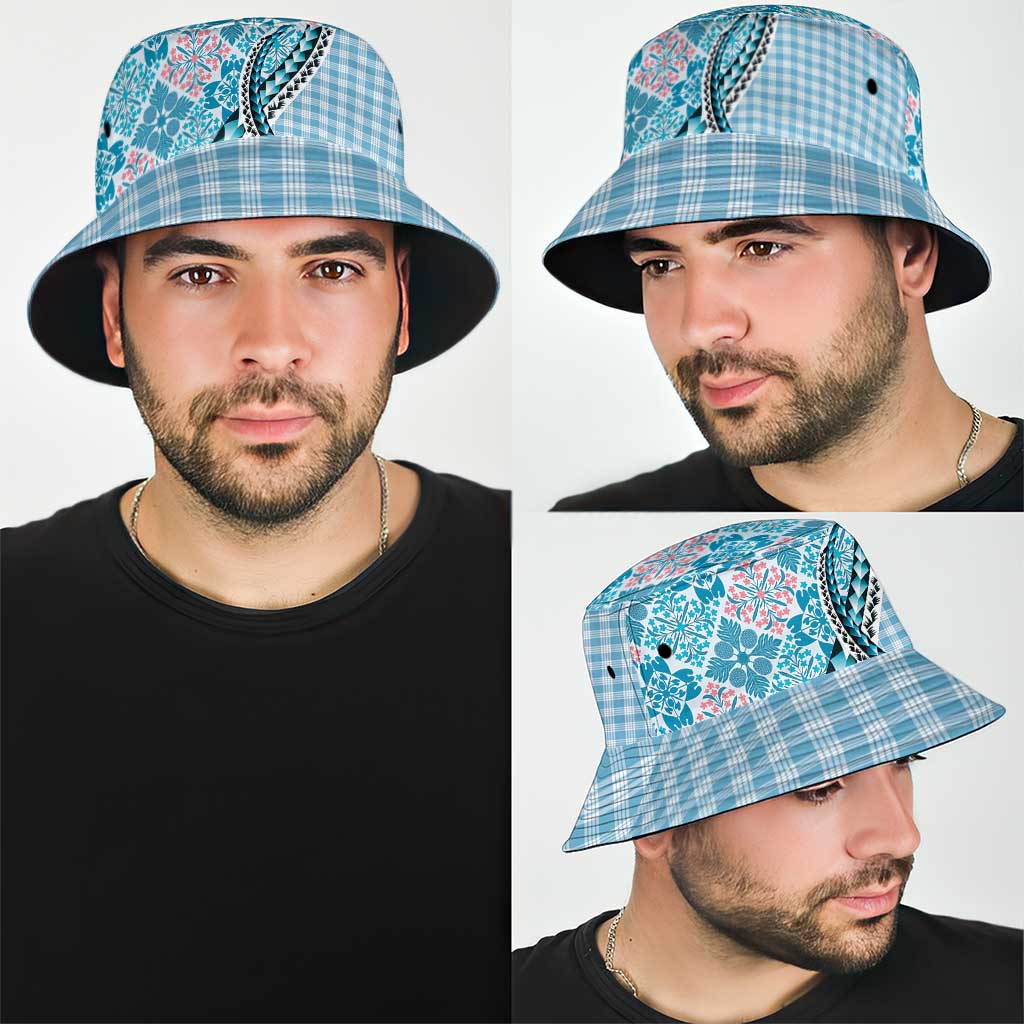 Aloha Vintage Palaka Floral Hawaiian Quilt Bucket Hat Uliuli Motif - Polynesian Pride