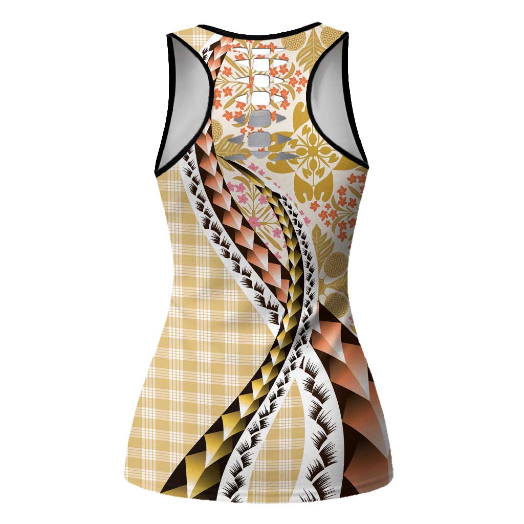 Aloha Vintage Palaka Floral Hawaiian Quilt Hollow Tank Top Melemele Motif LT9 - Polynesian Pride