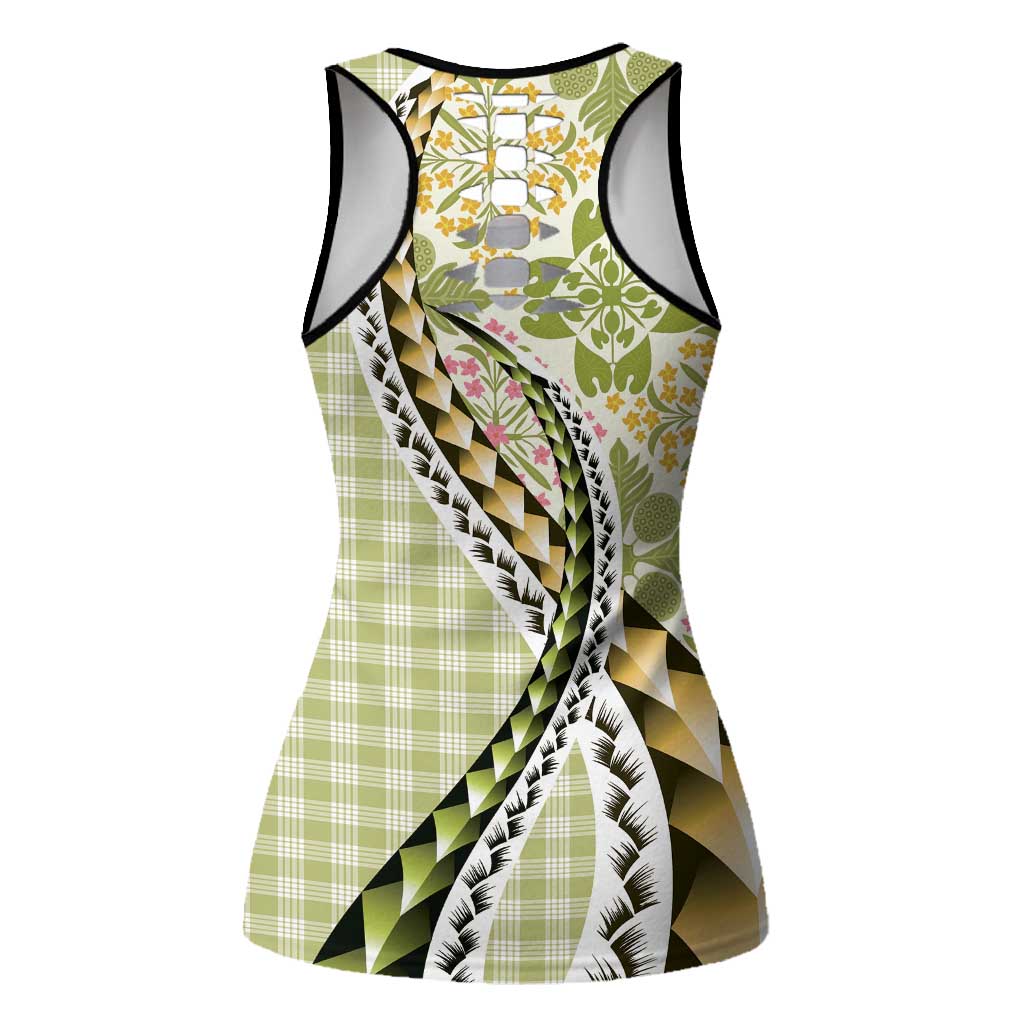 Aloha Vintage Palaka Floral Hawaiian Quilt Hollow Tank Top Omaomao Motif LT9 - Polynesian Pride