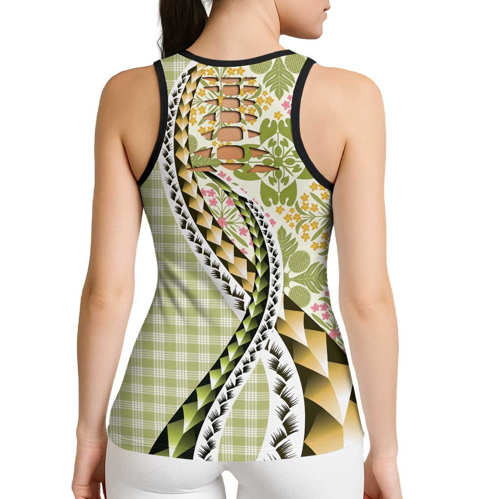 Aloha Vintage Palaka Floral Hawaiian Quilt Hollow Tank Top Omaomao Motif LT9 - Polynesian Pride