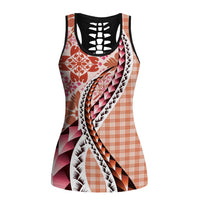 Aloha Vintage Palaka Floral Hawaiian Quilt Hollow Tank Top Ulaula Motif LT9 Female Red - Polynesian Pride