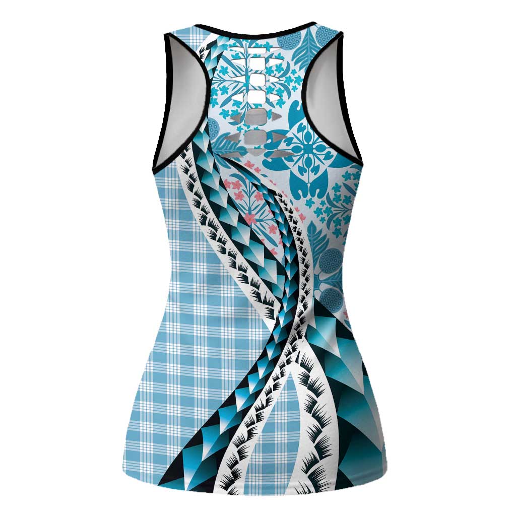 Aloha Vintage Palaka Floral Hawaiian Quilt Hollow Tank Top Uliuli Motif - Polynesian Pride